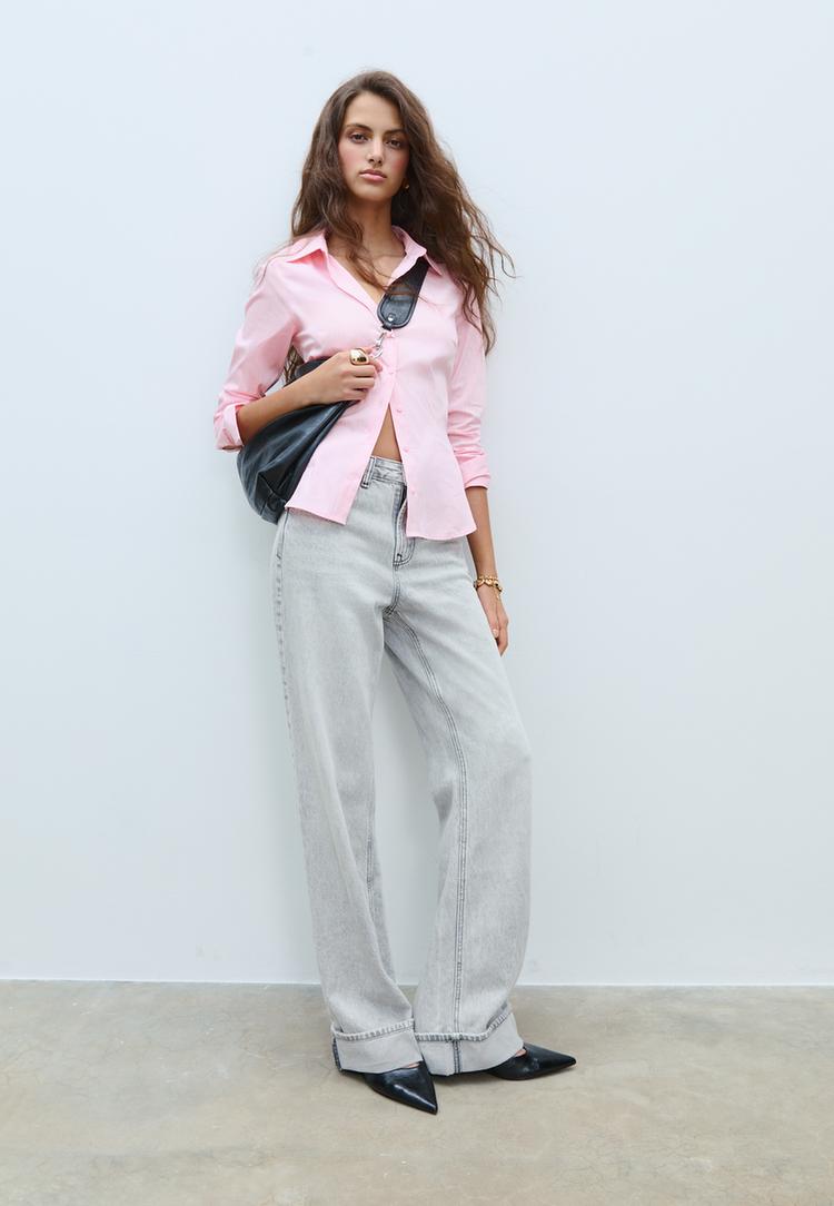 Stradivarius Proužkovaná Přiléhavá Basic Košile Pastel Pink S