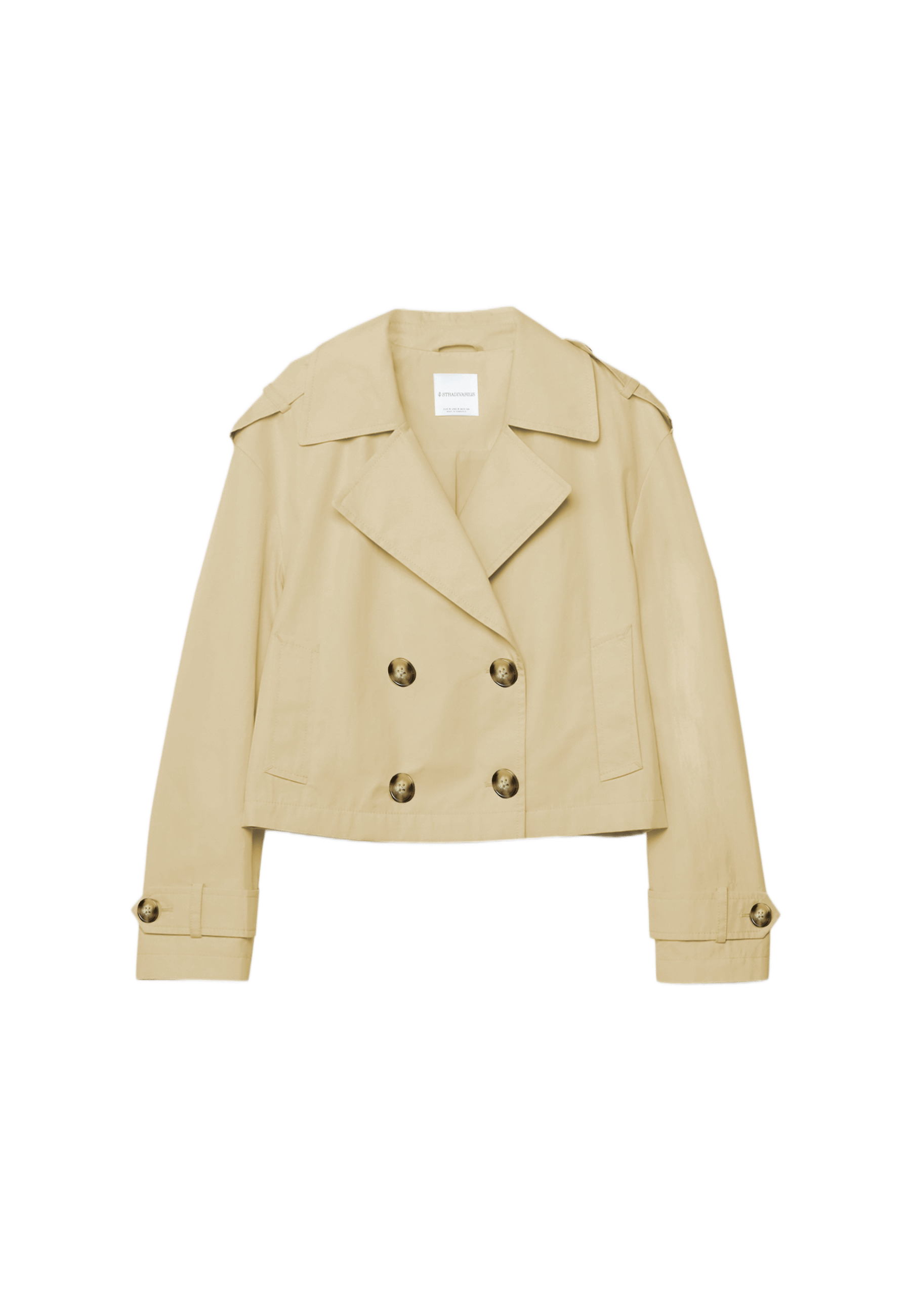 Short double-breasted trench coat — Stone