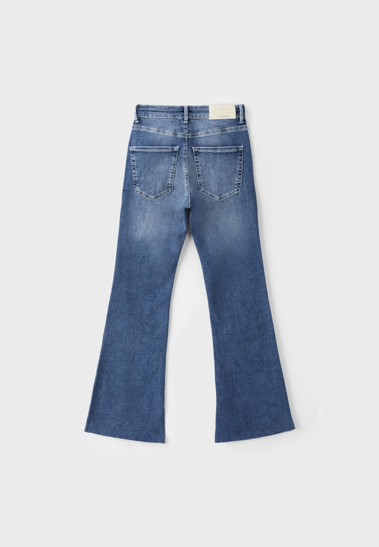 D74 bell bottom jeans with split — MEDIUM LIGHT BLUE DENIM