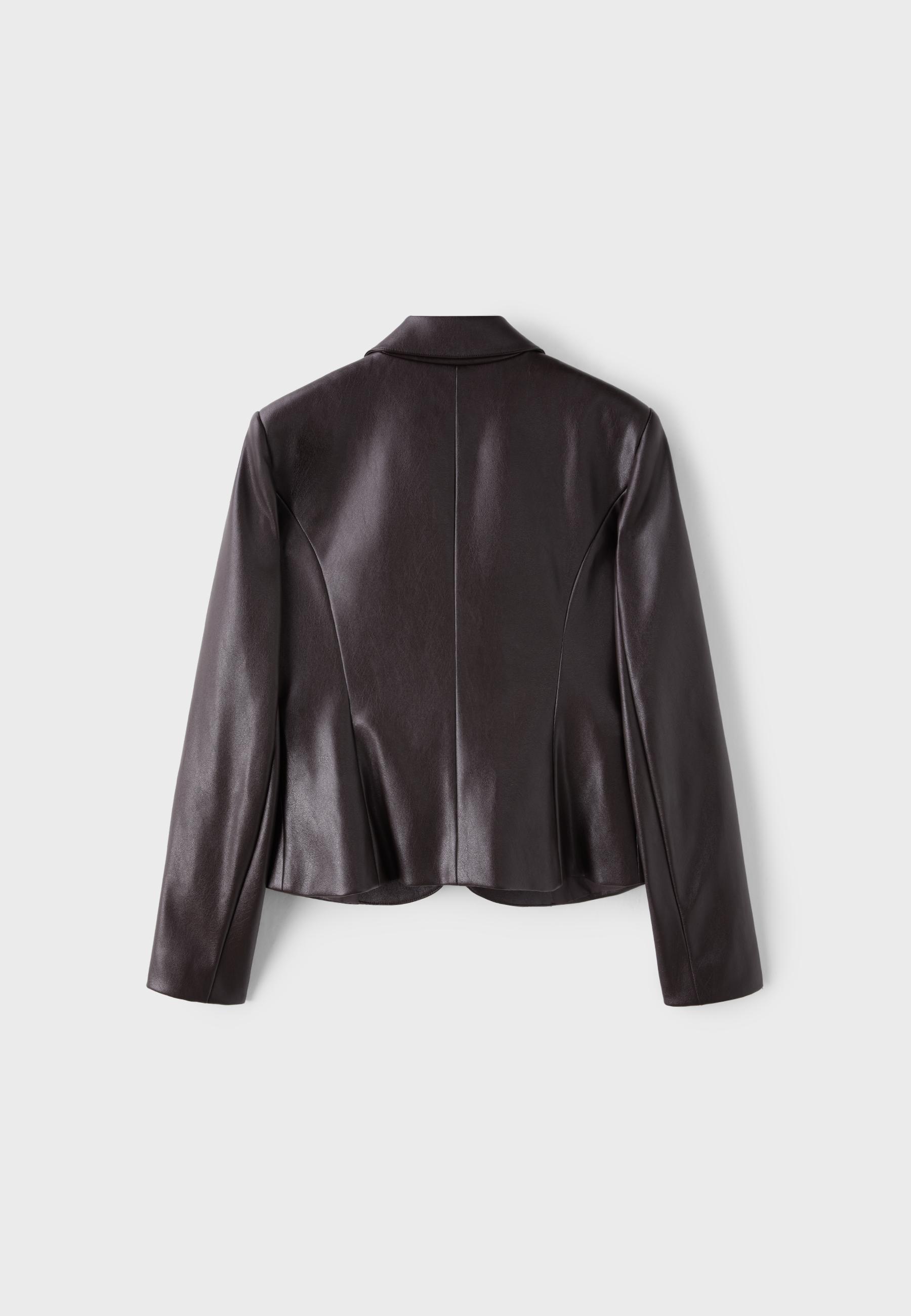 Short fitted leather effect blazer — Brown