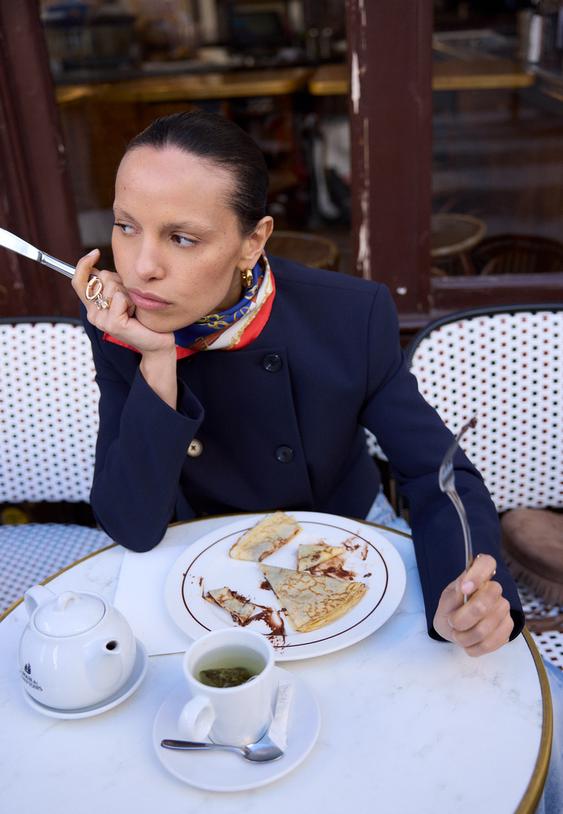 Stradivarius Cropped Round Neck Blazer Navy Blue Xs