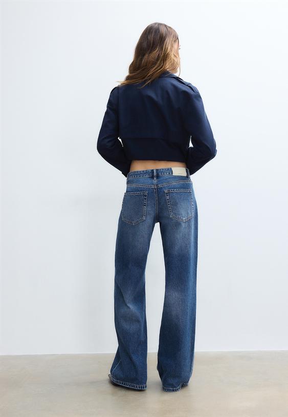 Stradivarius D91 Low Wide-Leg Jeans Medium Blue Denim 4