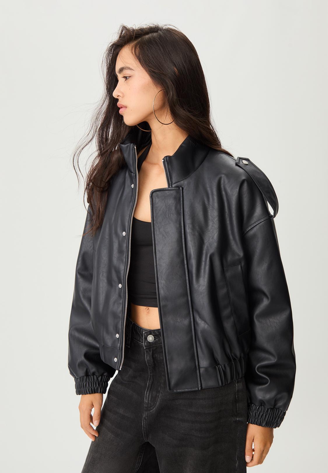 Faux leather bomber jacket