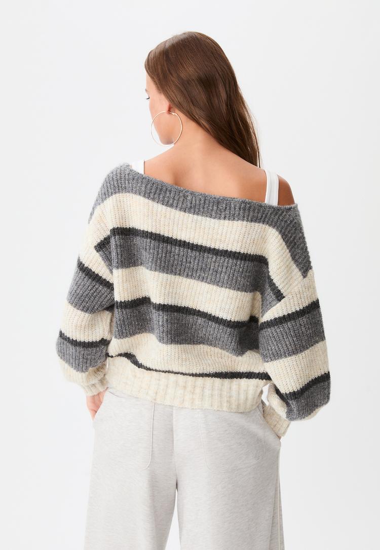 striped boat neck sweater