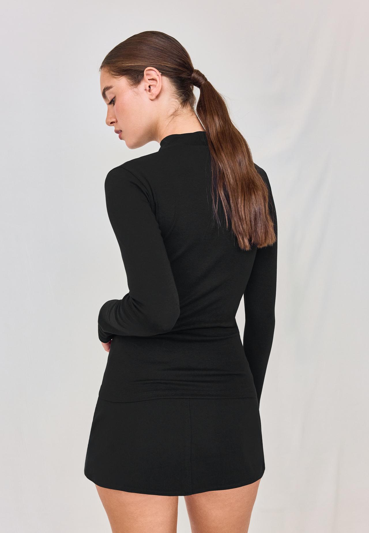 Basic funnel neck T-shirt — Black