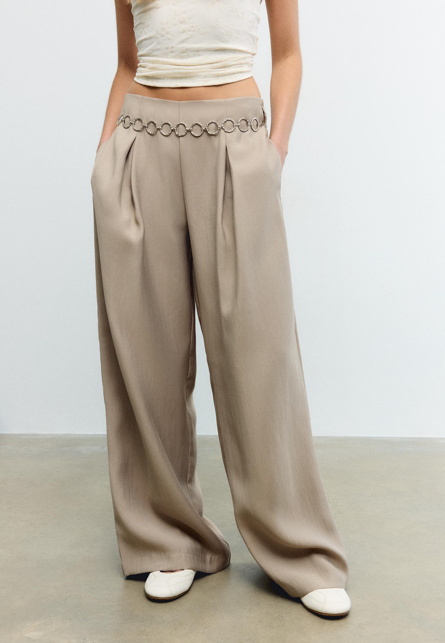 Lyocell darted trousers with chain — Brown