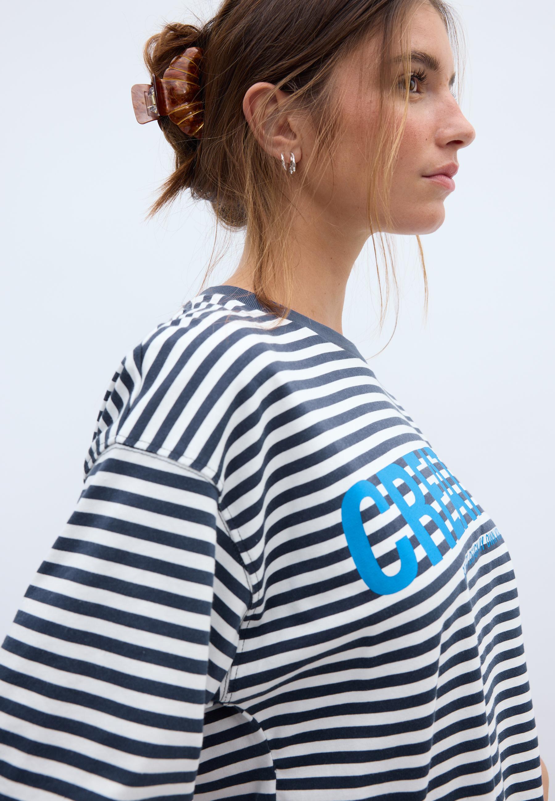 Printed striped short sleeve T-shirt — Navy blue