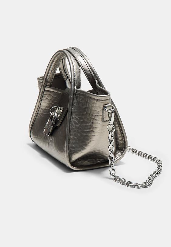 Stradivarius Mini Padlock Crossbody Bag Grey Os