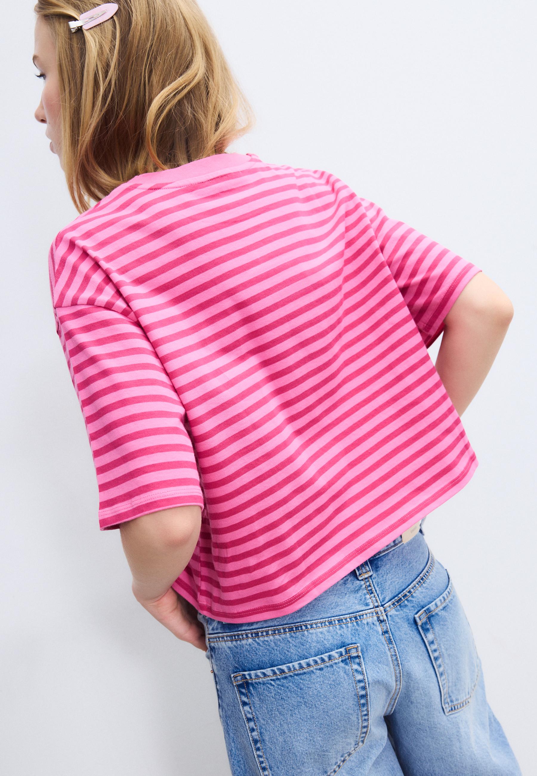 Striped short sleeve T-shirt — Bubblegum pink