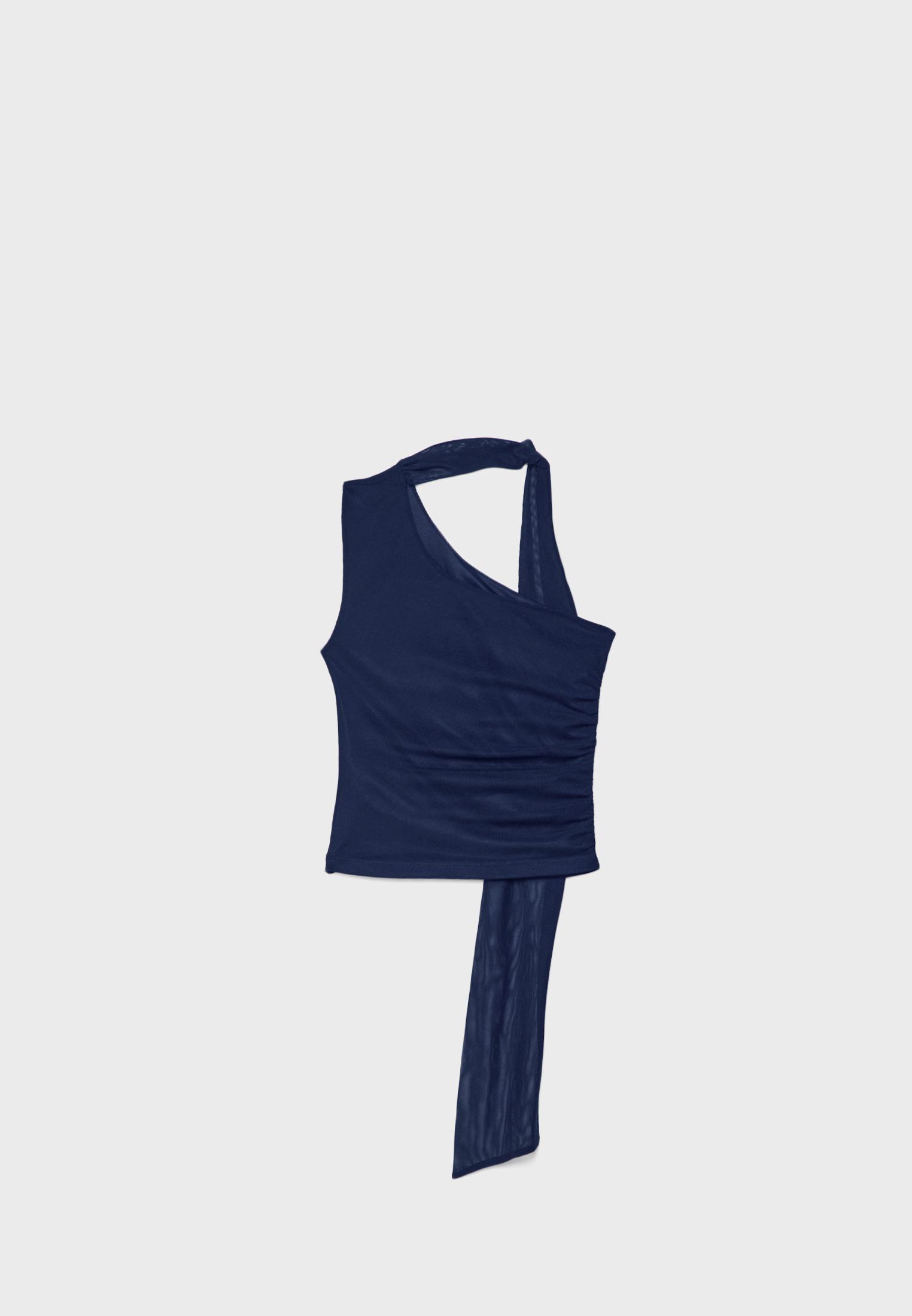 Asymmetric tulle top with scarf