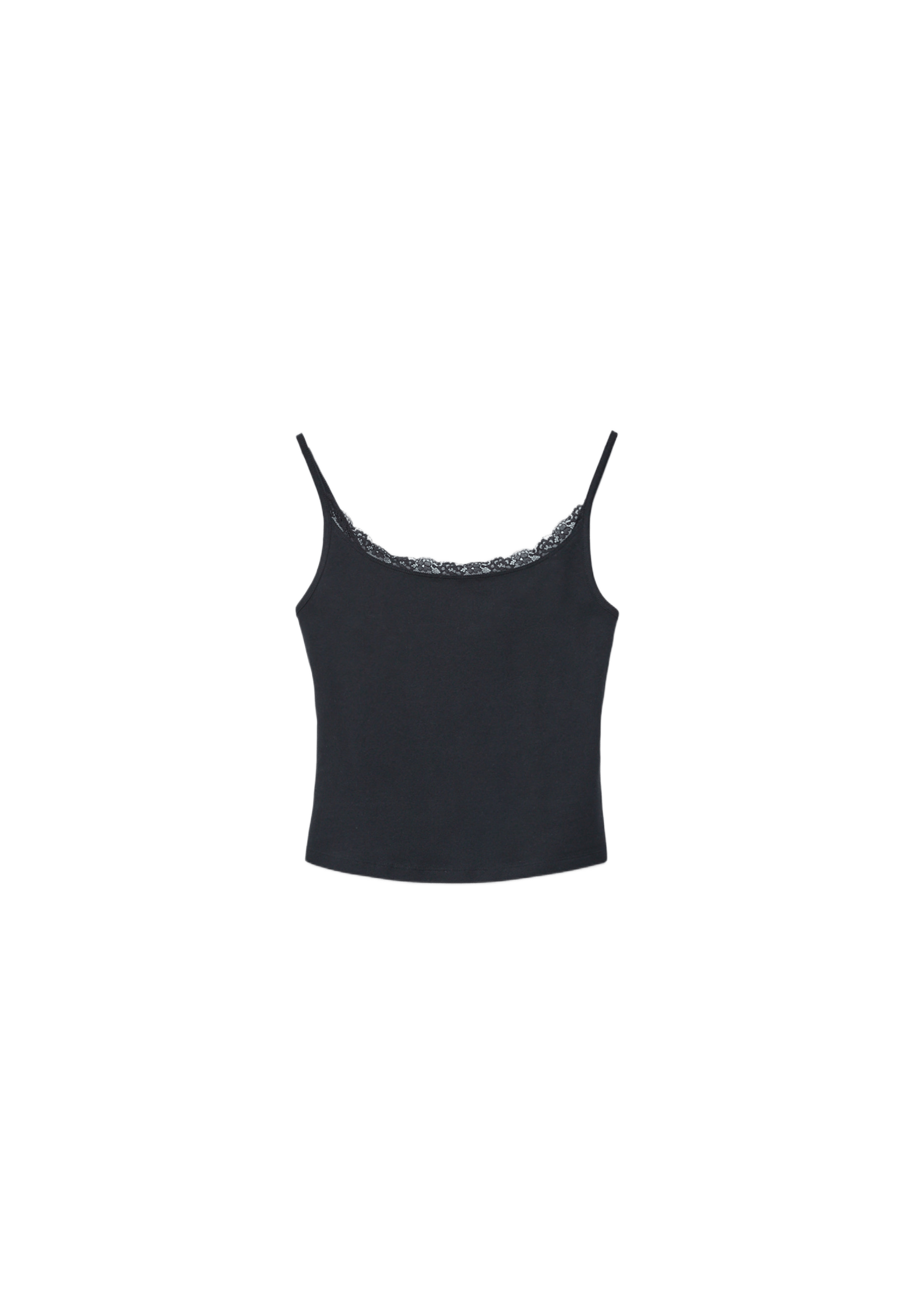 Lace trim strappy top — Black