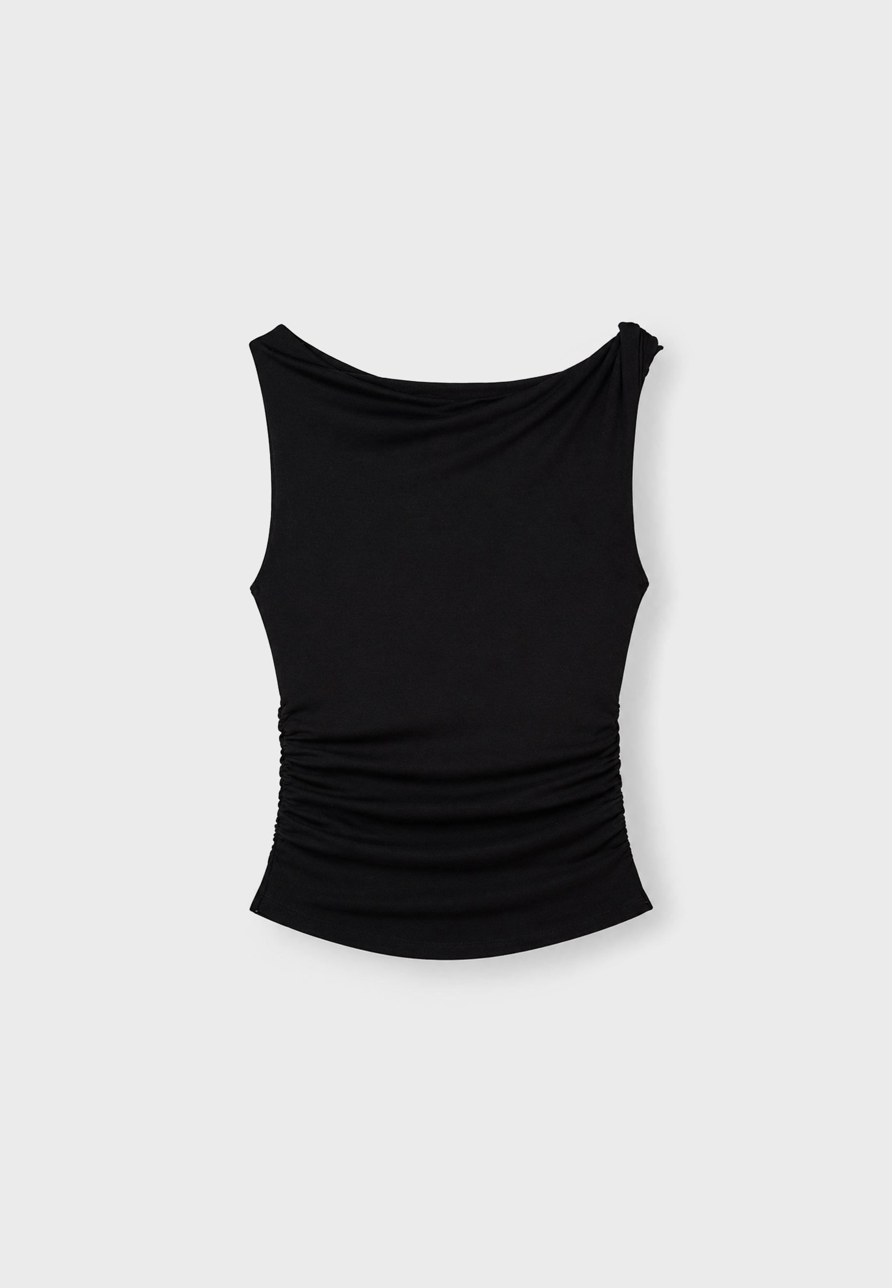 Asymmetric gathered T-shirt — Black