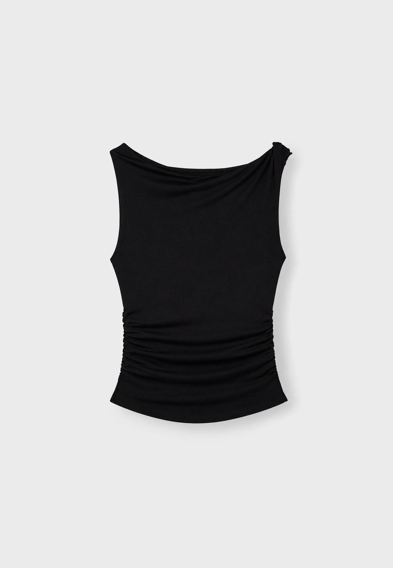 Asymmetric gathered T-shirt — Black