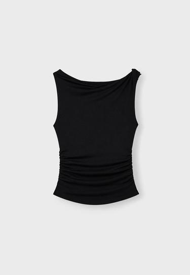 Asymmetric gathered T-shirt — Black 8