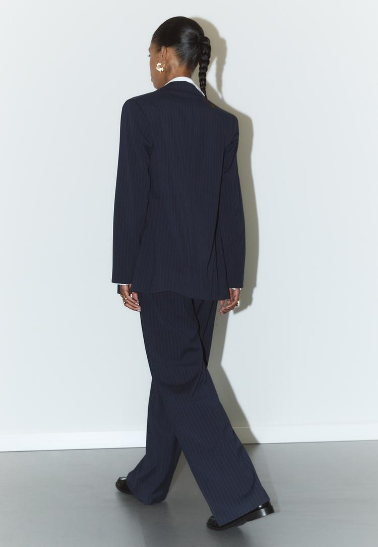 casual striped smart trousers with crossover waist