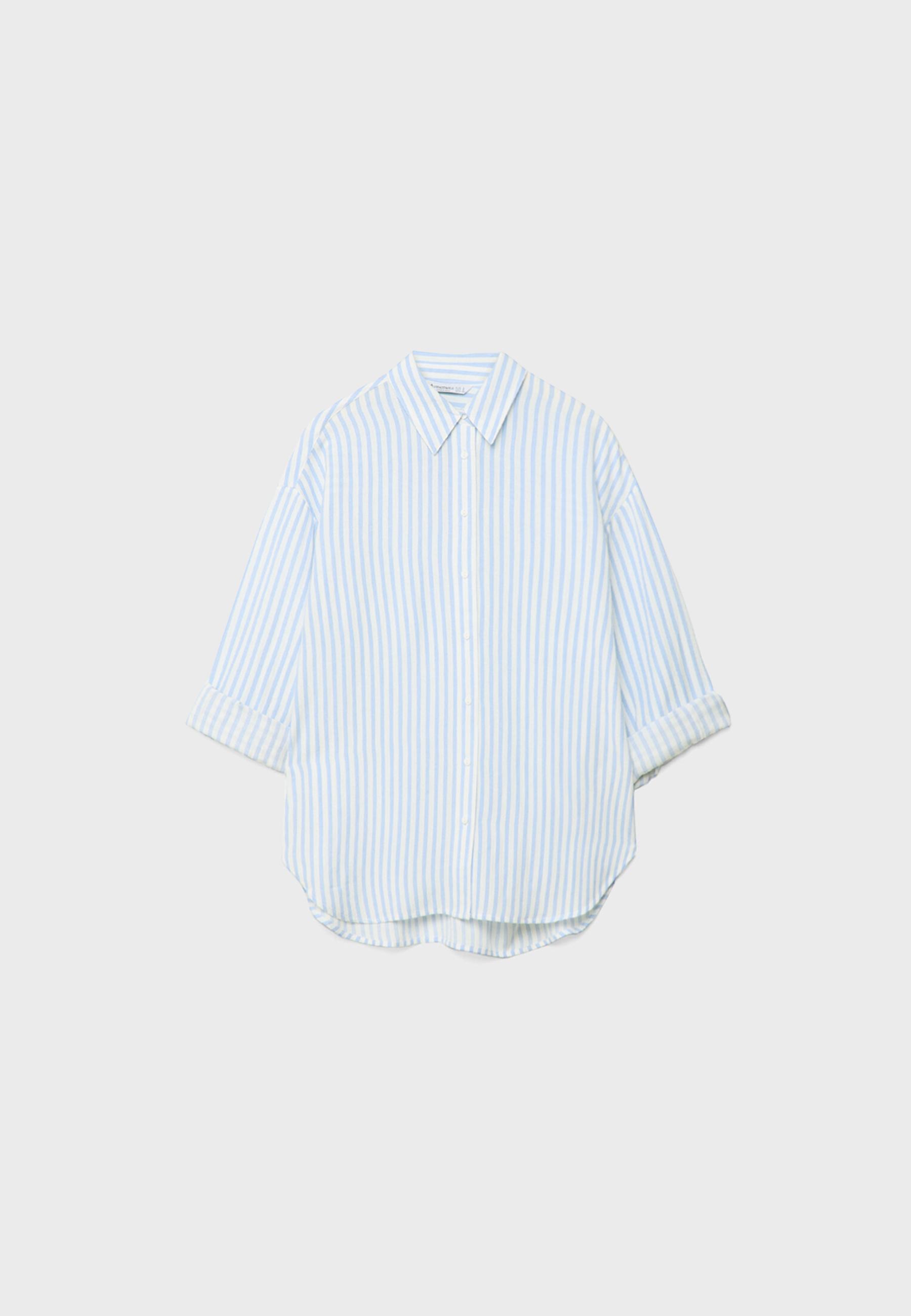 Linen-look flowing shirt — Sky blue