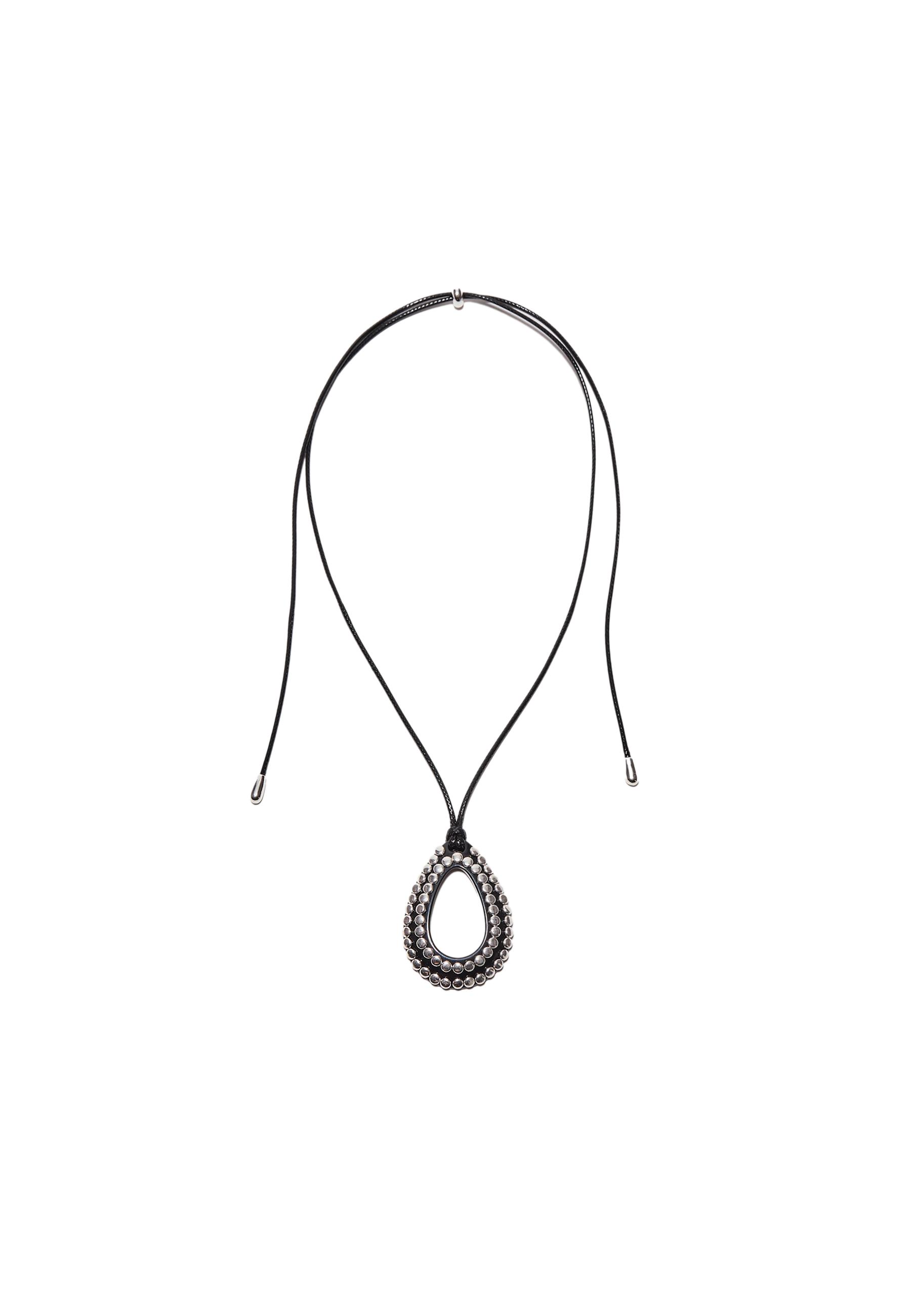 Cord necklace with charm — Black