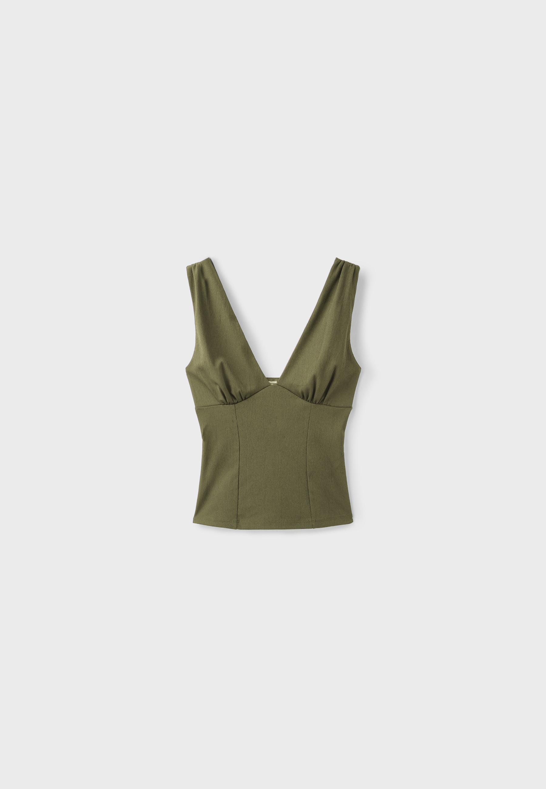 Fitted wide-strap top — Khaki