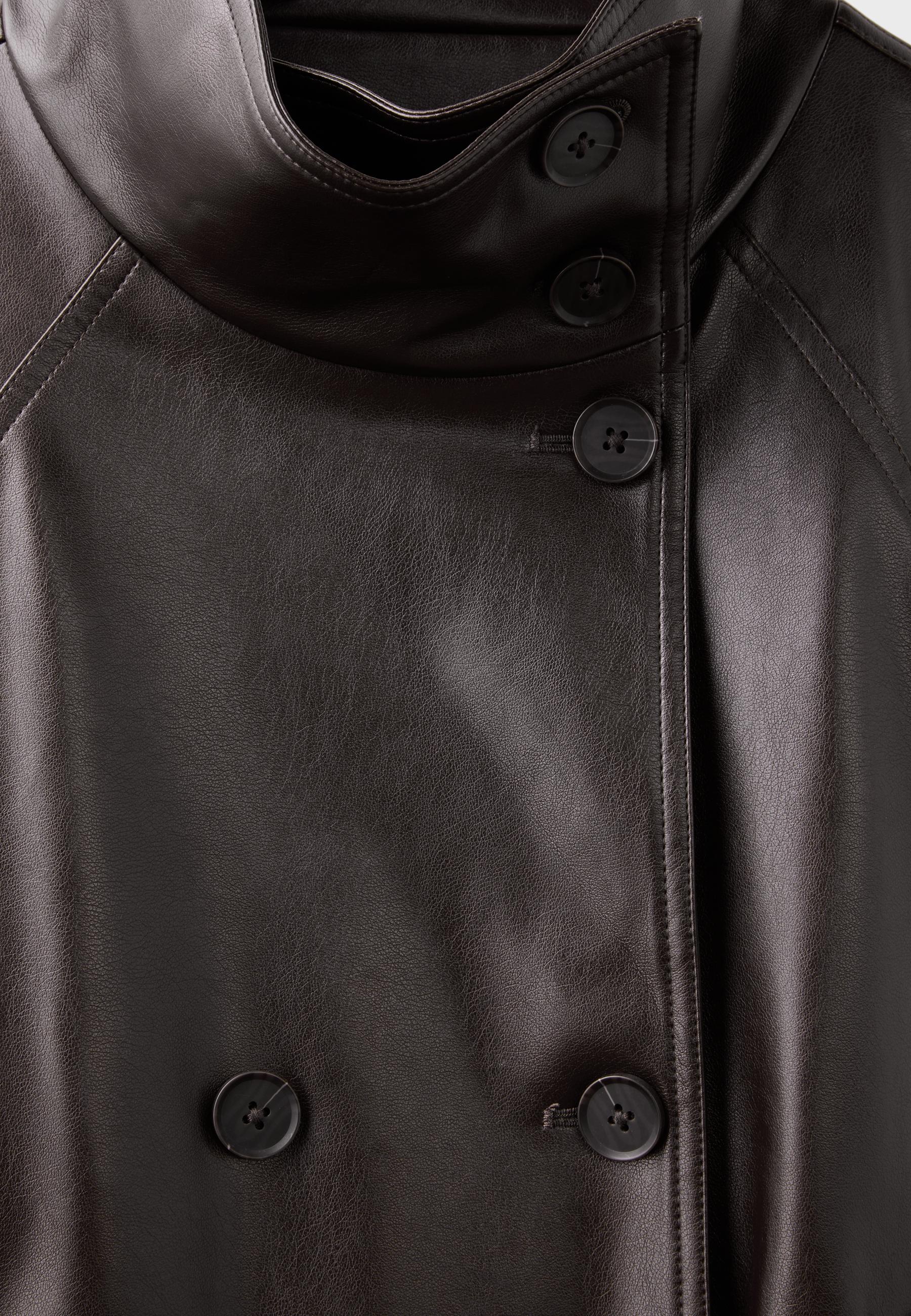 Short leather effect trench coat — Dark grey