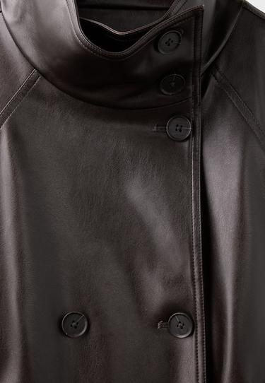 Short leather effect trench coat — Dark grey 9