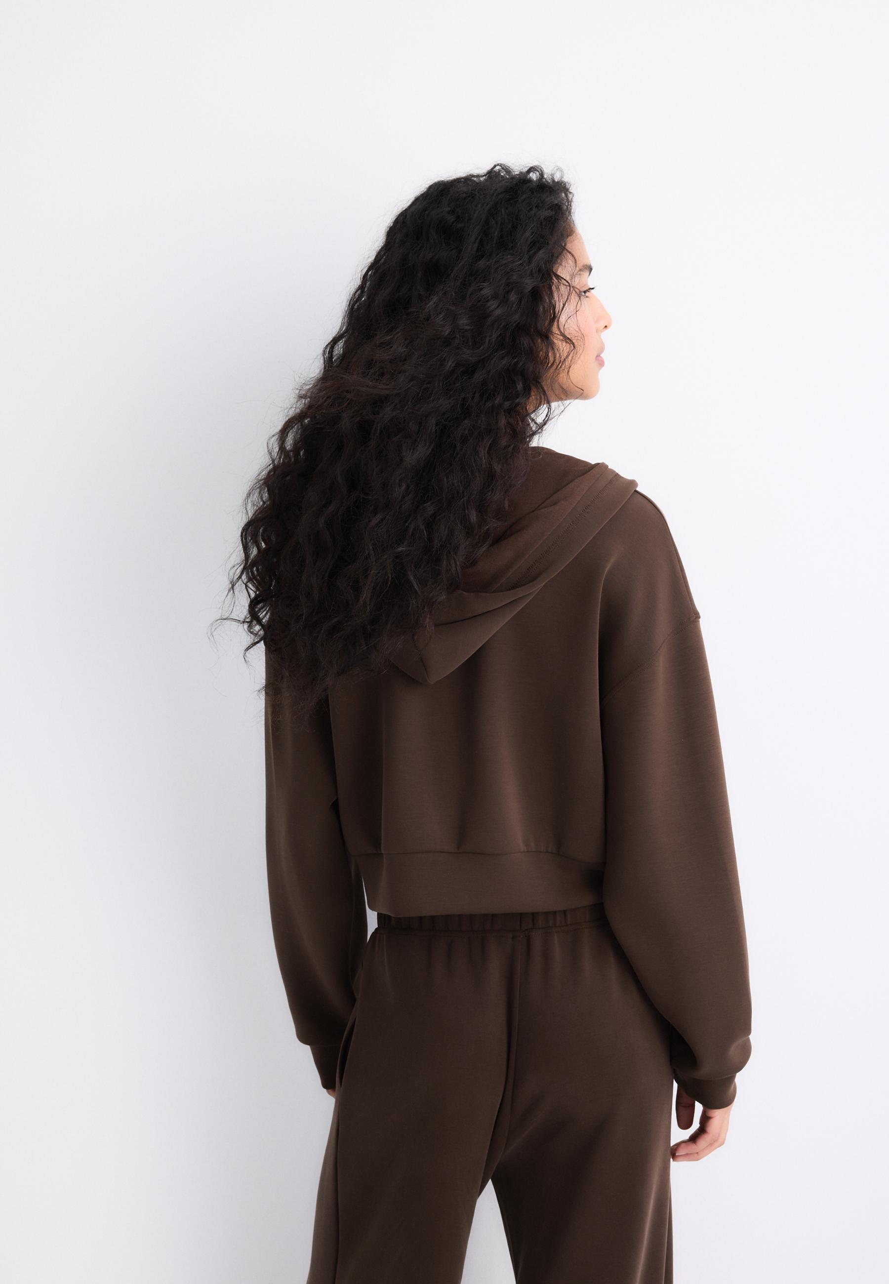 Soft-feel zip-up sweatshirt — Brown