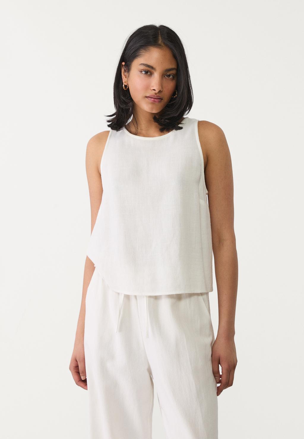 Flowing linen blend racerback top