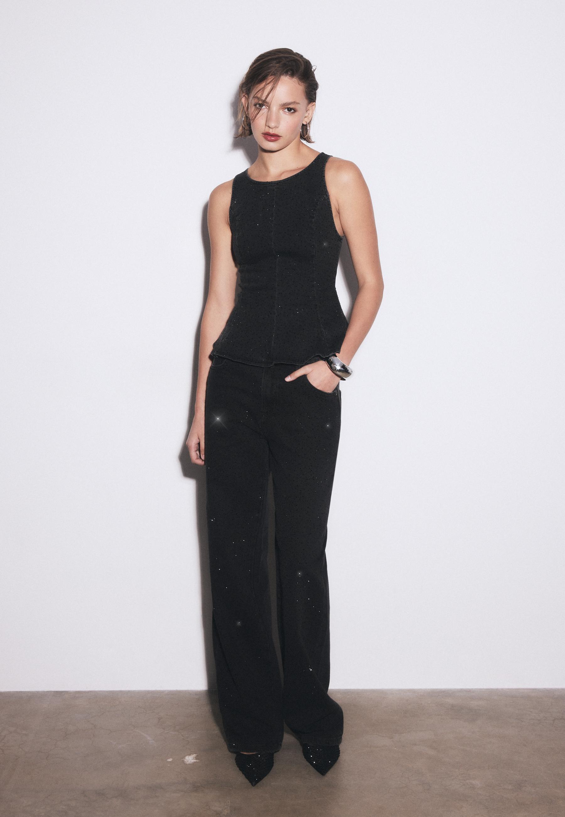 Parlak denim peplum top - Görsel 5
