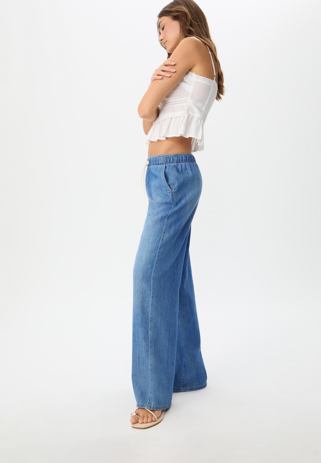 Flowy long denim trousers