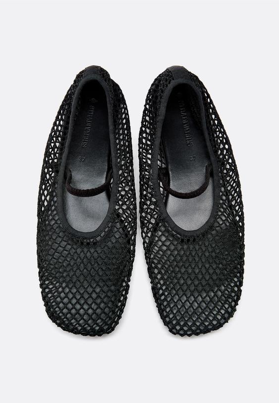 Stradivarius Mesh Strap Ballet Flats Black 7