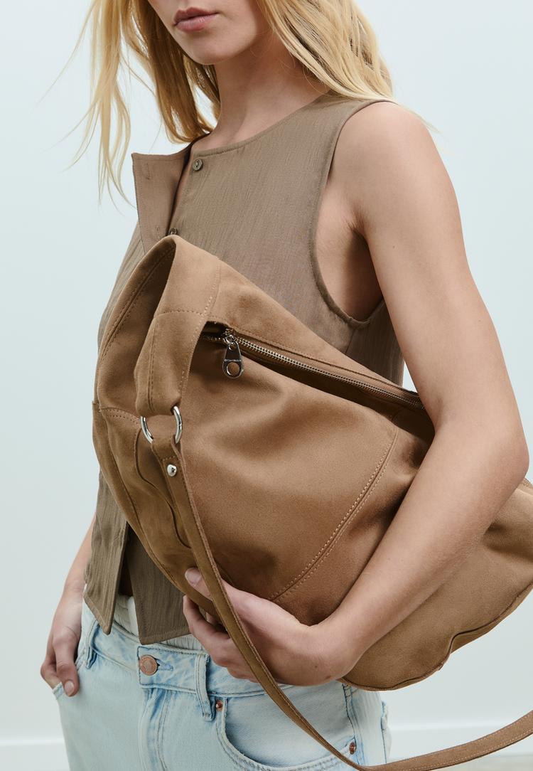 faux suede maxi shoulder bag