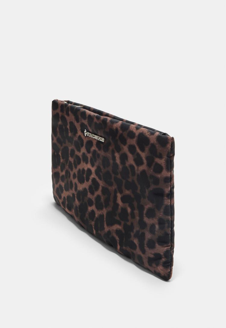 necessaire com fecho de correr com estampado leopardo