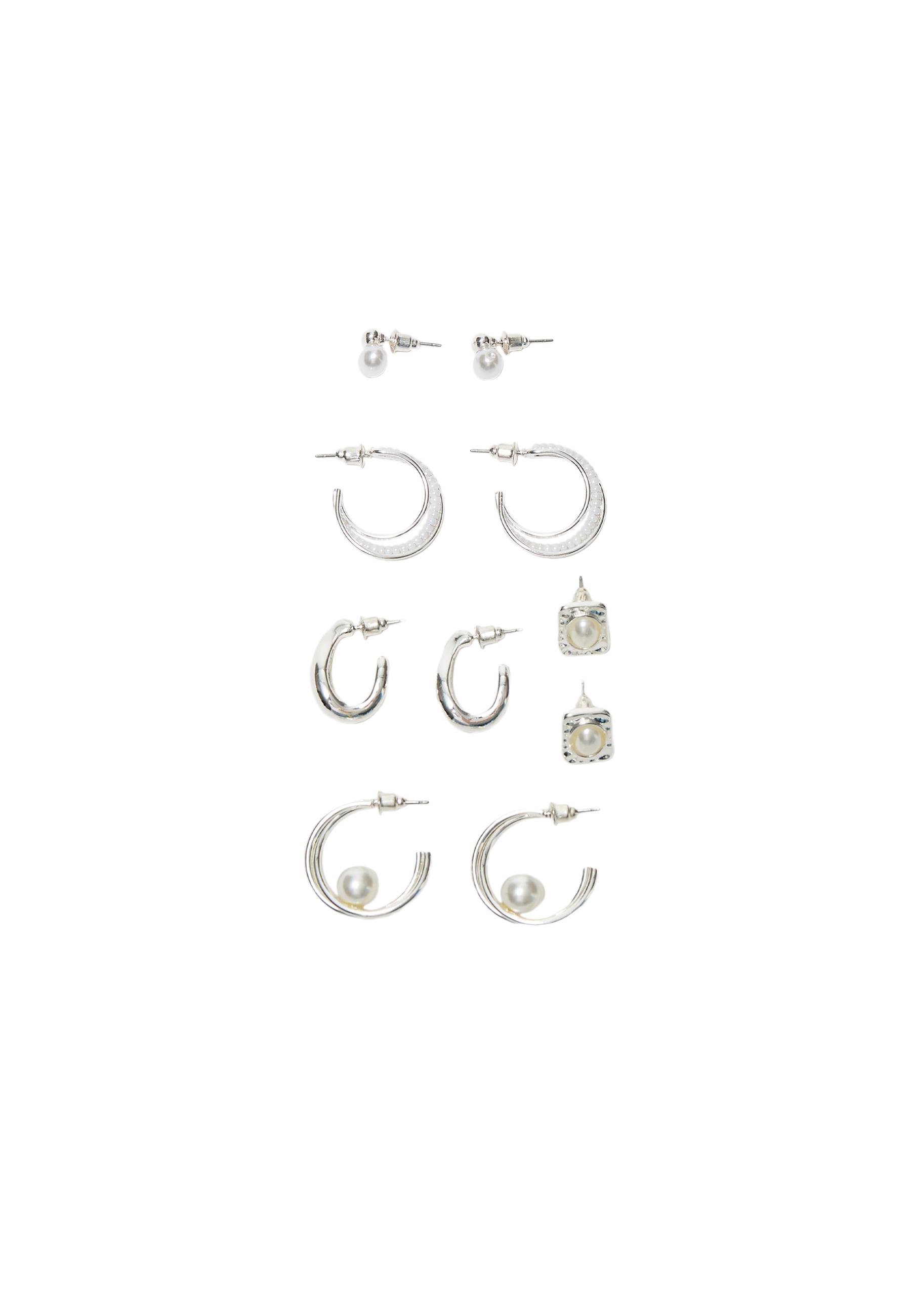 Multipack of 5 faux pearl earrings — Grey