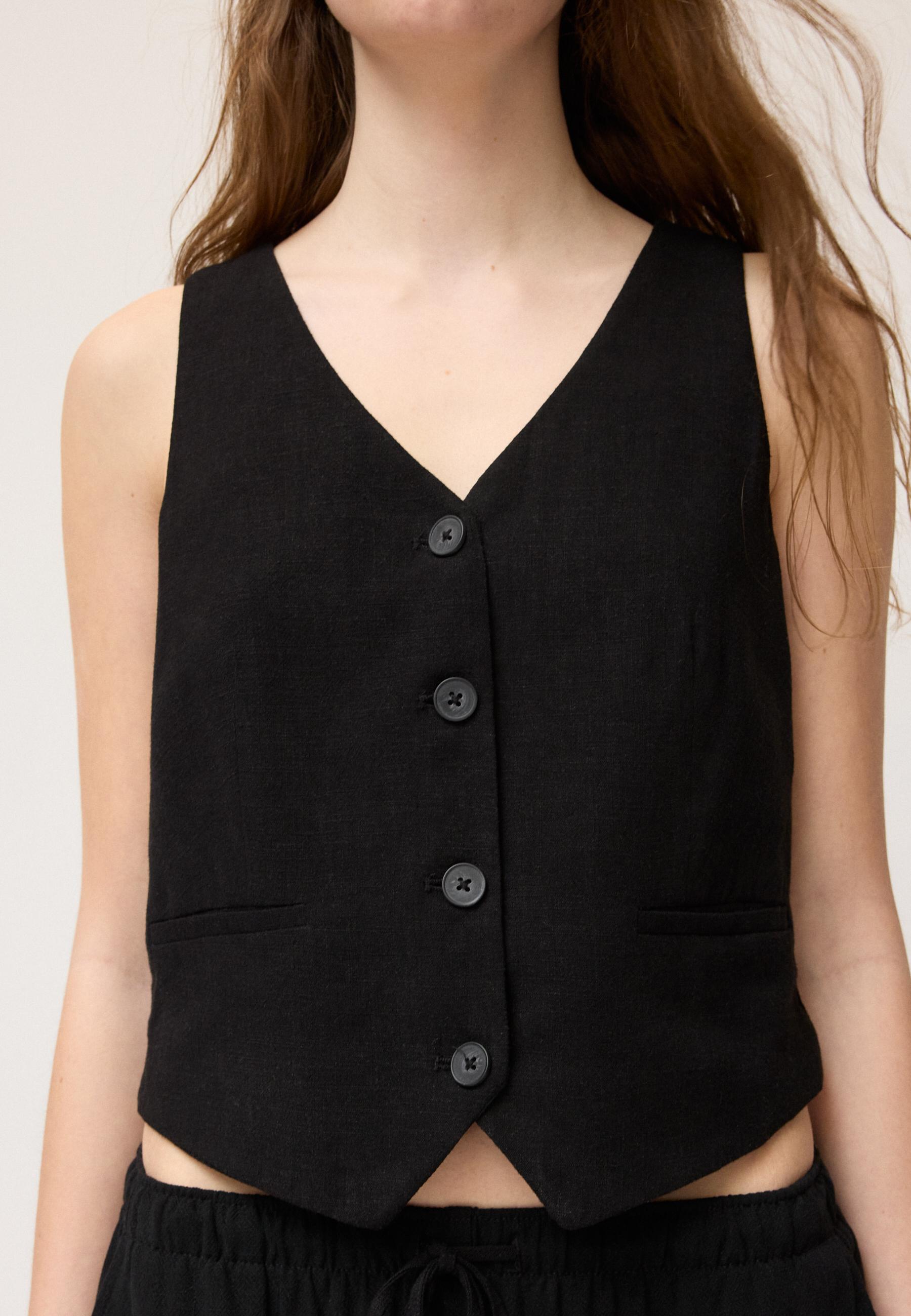 Keten görünümlü düğmeli yelek - Görsel 4