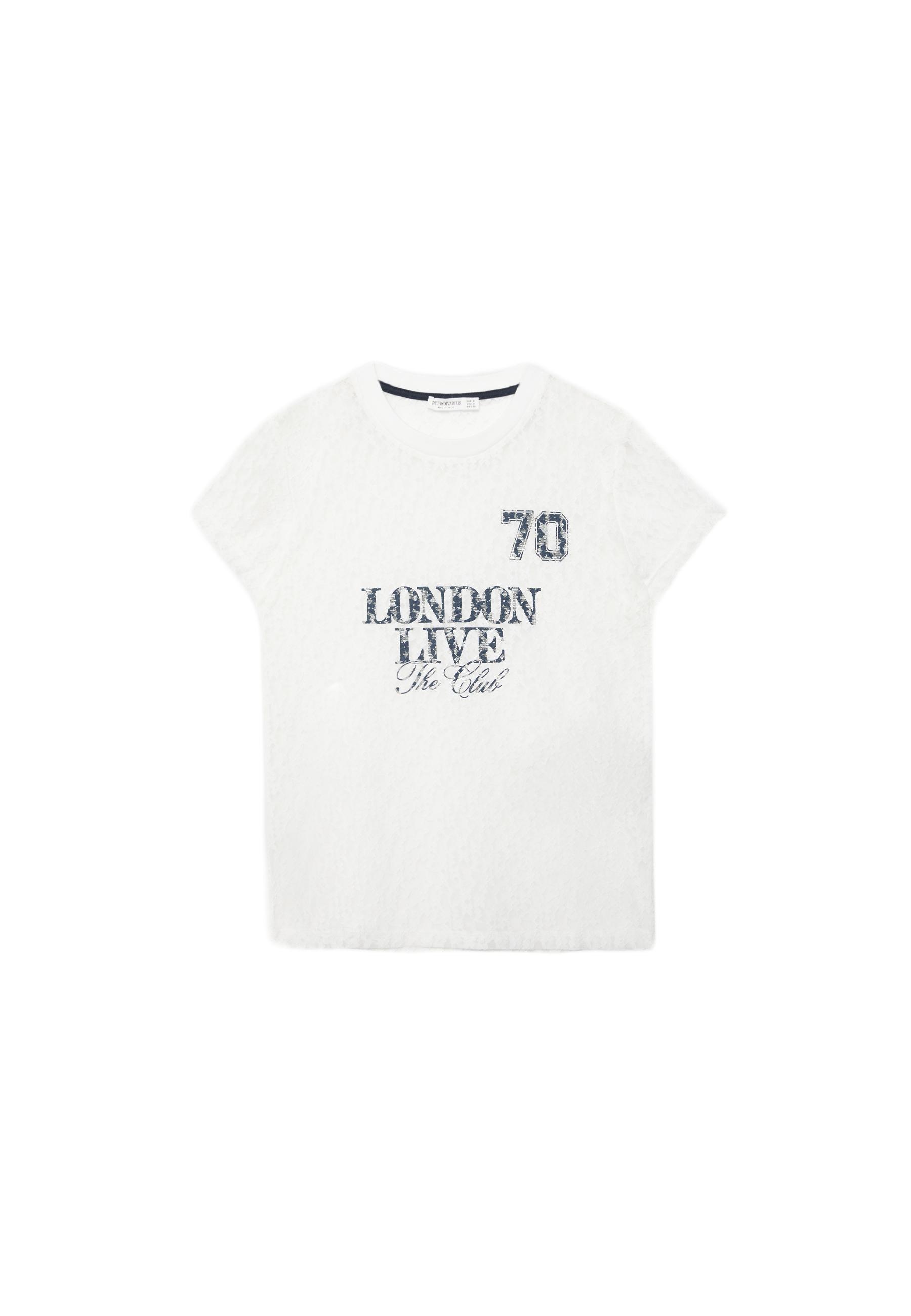 Fitted T-shirt with lace and graphic detail — Ecru