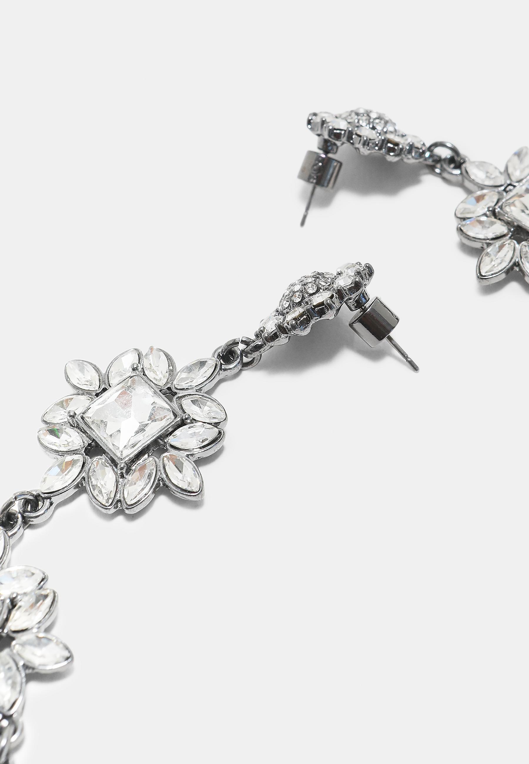 Long rhinestone drop earrings — Grey