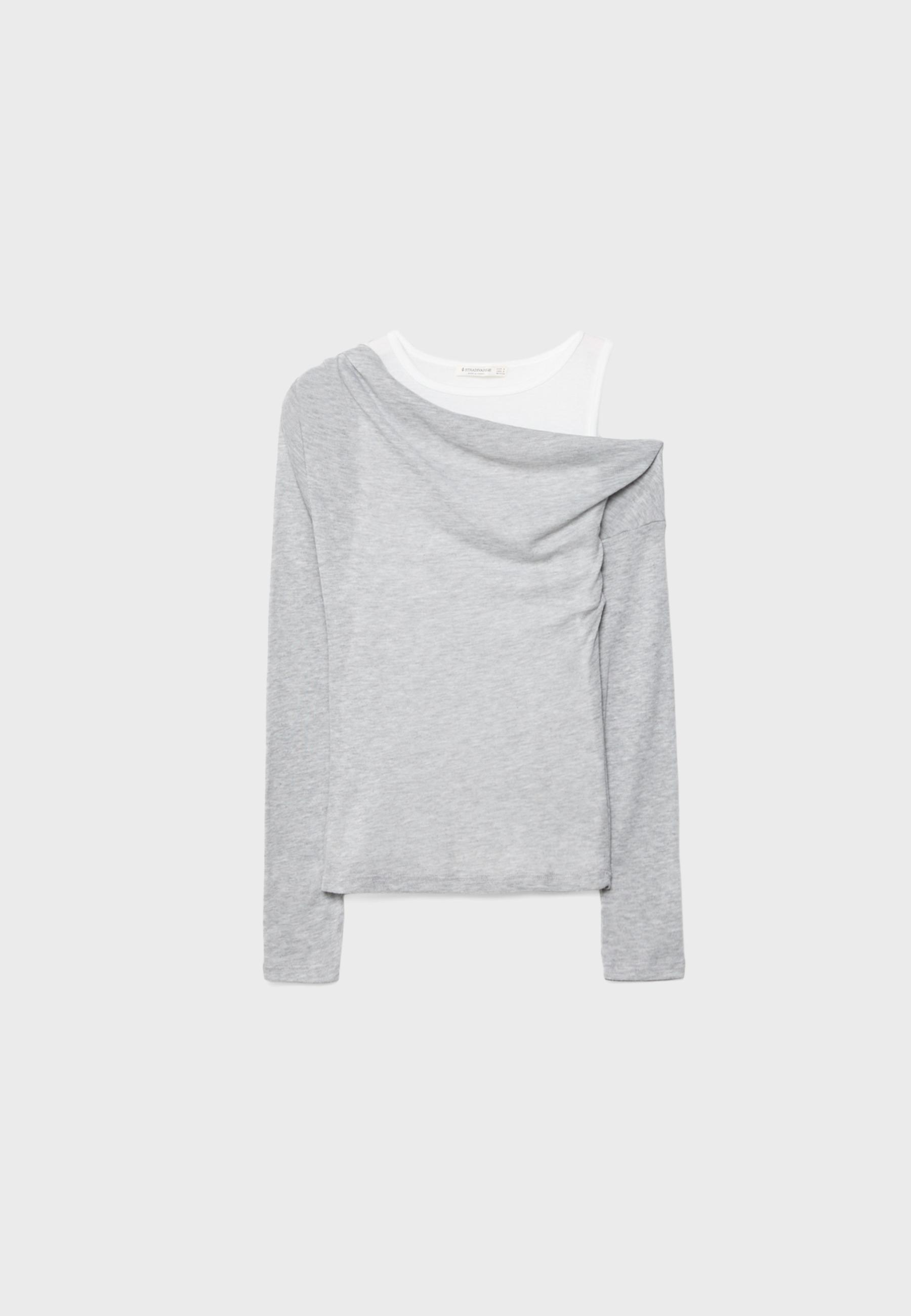 Asymmetric double T-shirt — Grey melange