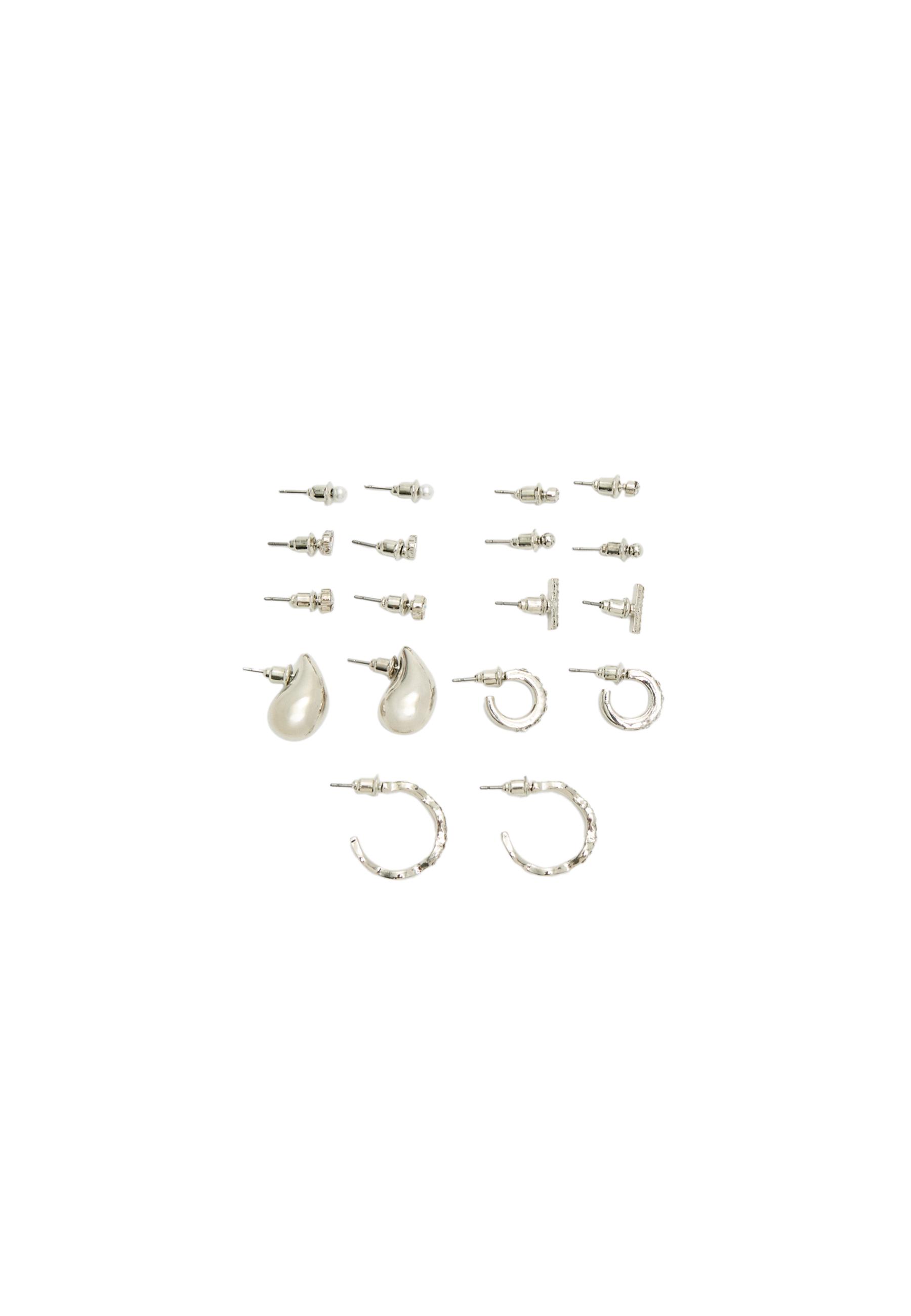Set of 9 pairs of mini teardrop earrings — Grey