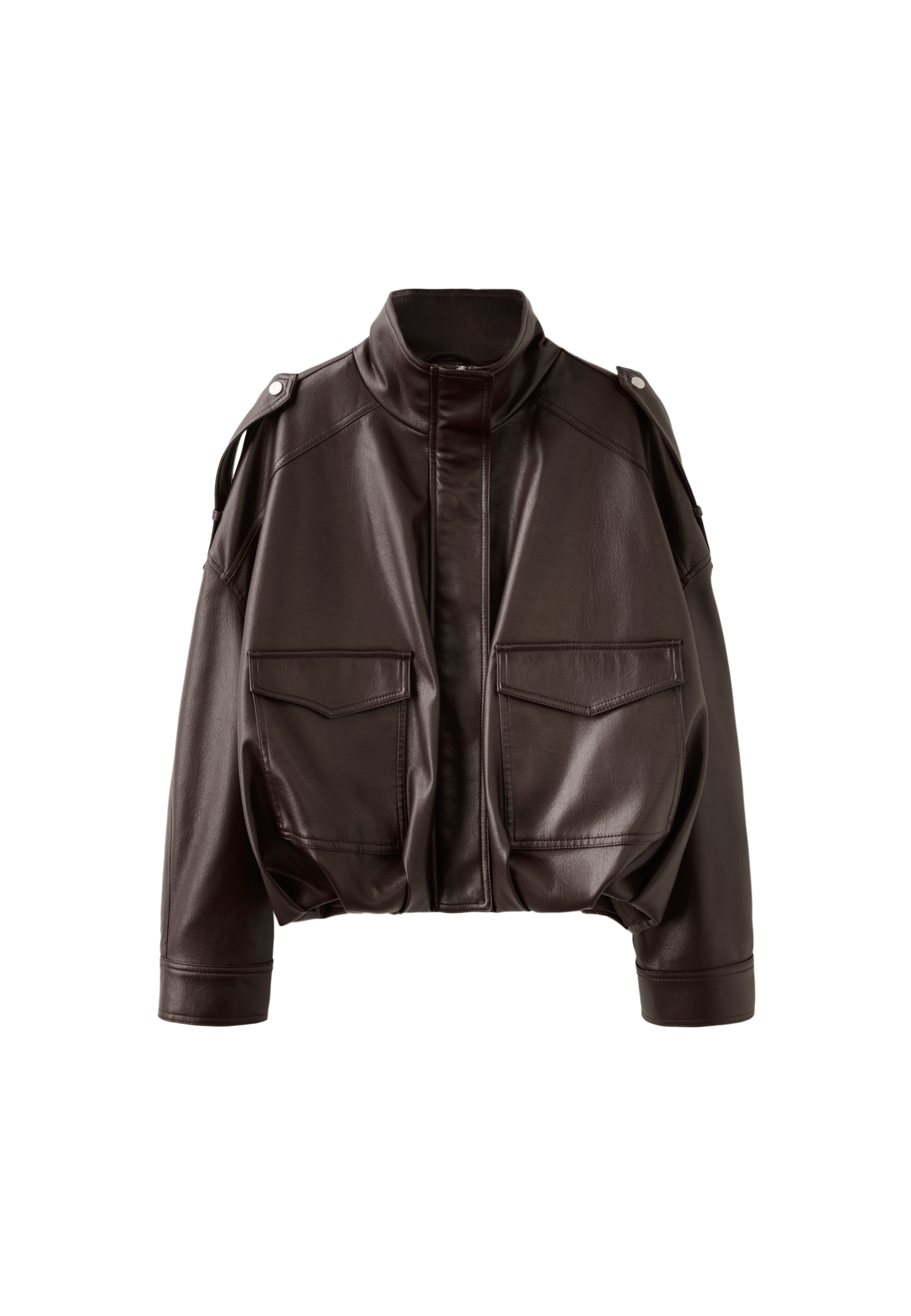 Oversize leather effect jacket — Brown
