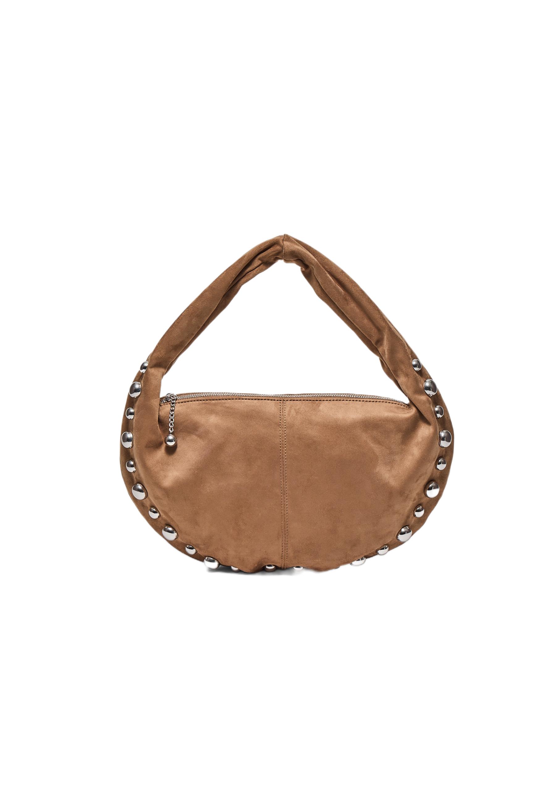 Studded faux suede shoulder bag — Beige