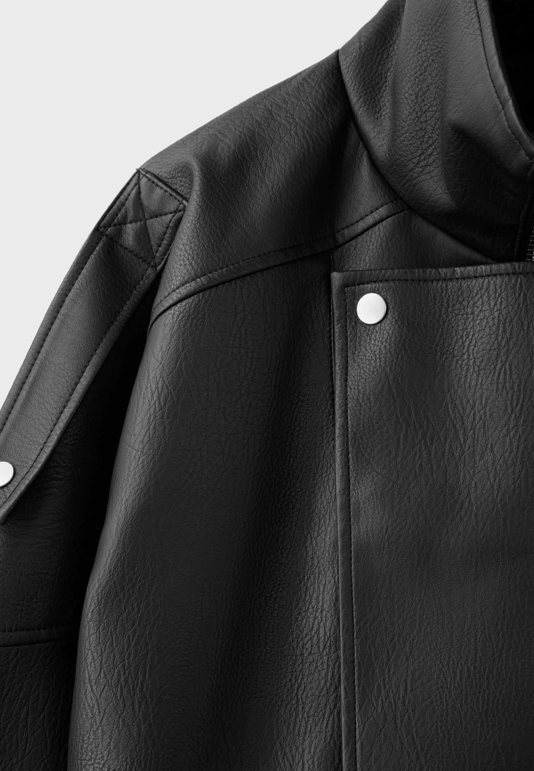 Oversize faux leather lapel jacket - Women's fashion