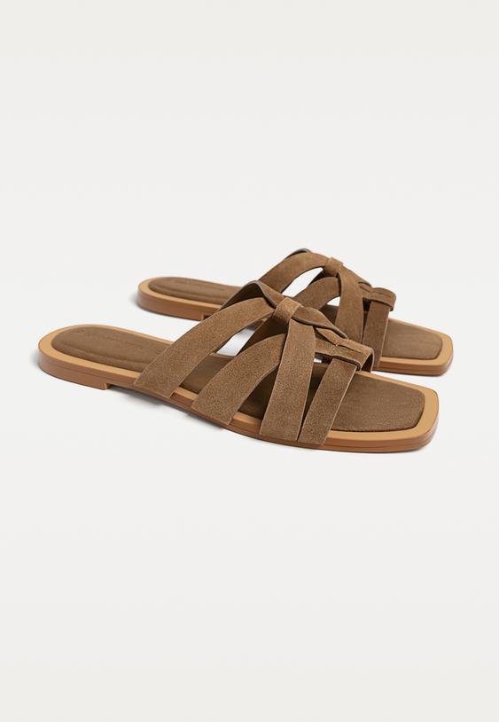 platte sandalen van splitsuede