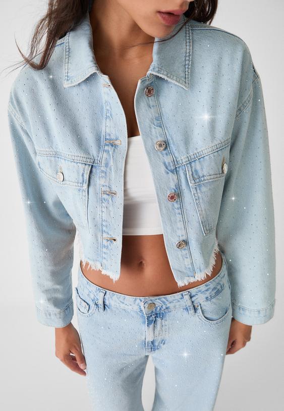 Parlak taşlı crop denim ceket_8