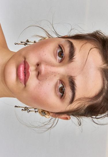 Long rhinestone flower earrings — Gold 2