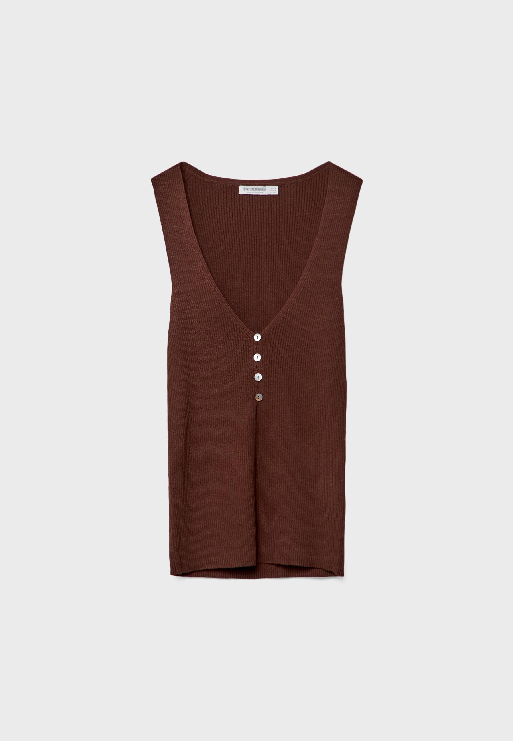 Ribbed knit top with buttons - Women's fashion