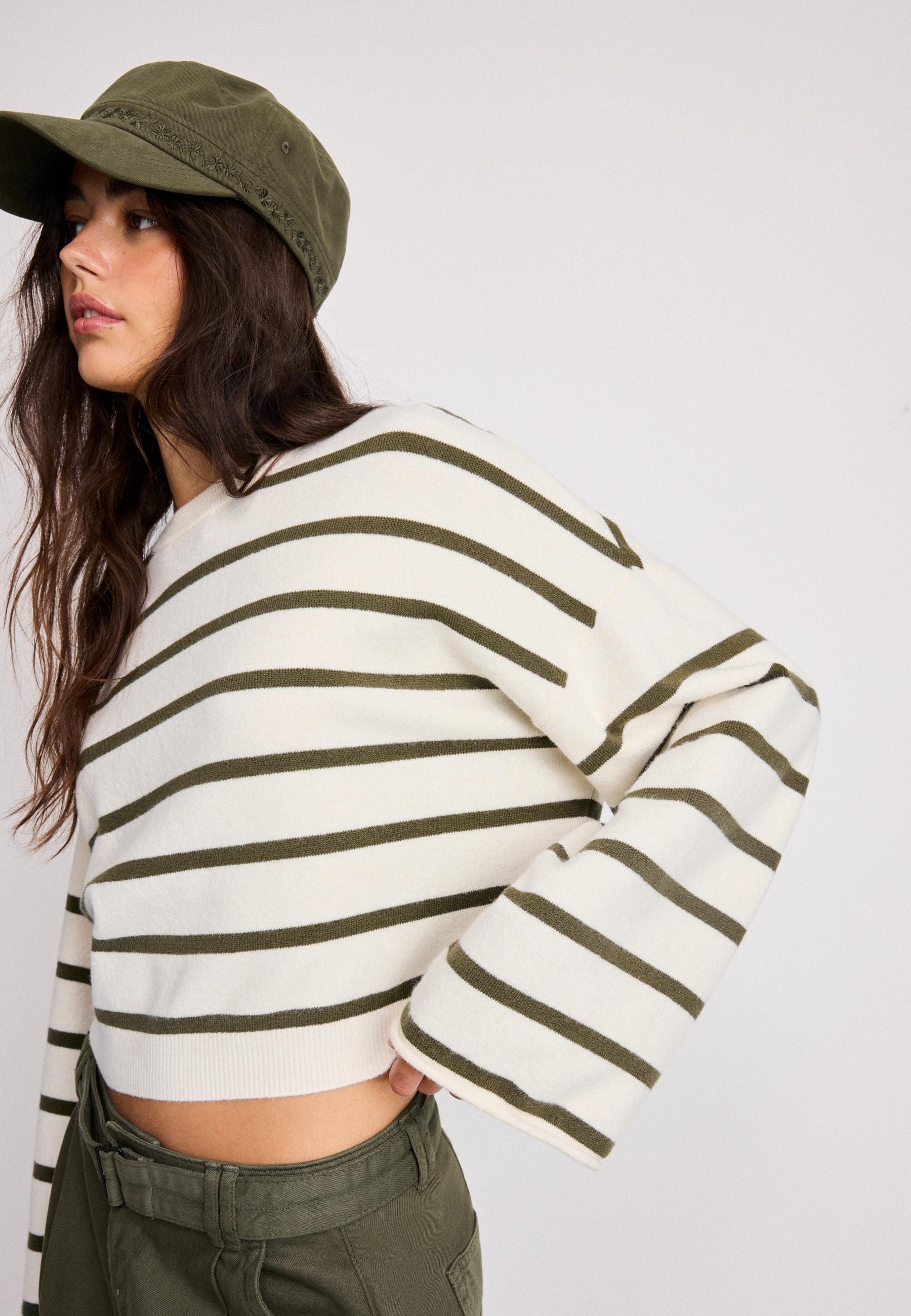 Wide sleeve cropped knit jumper — Vanilla