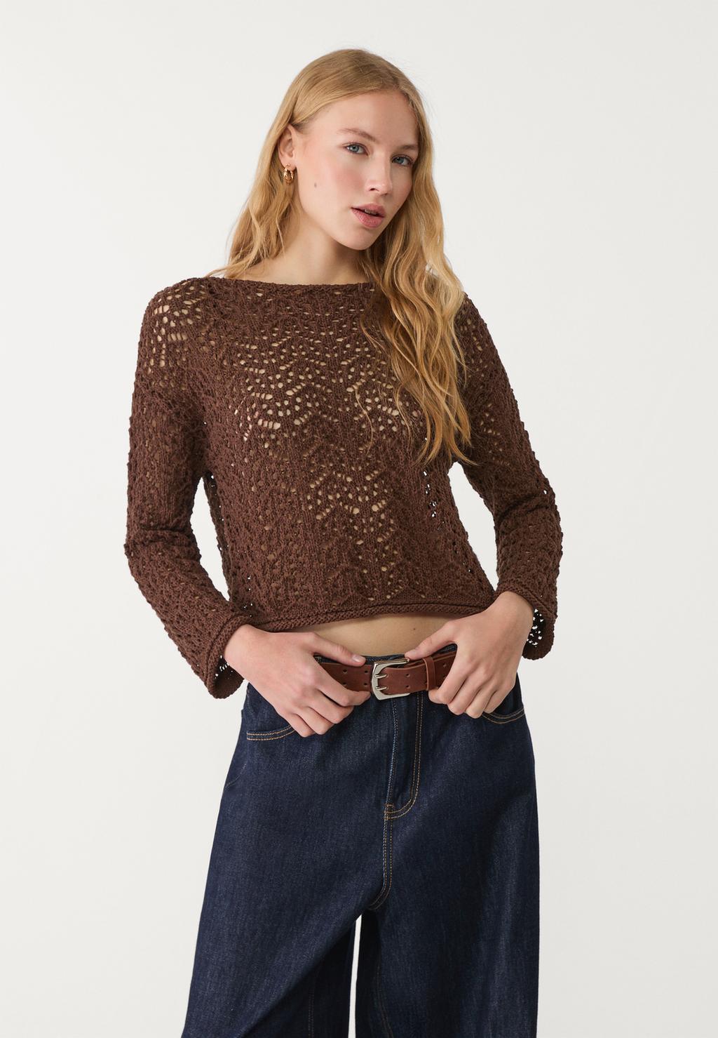 Open-knit sweater with a boat neck