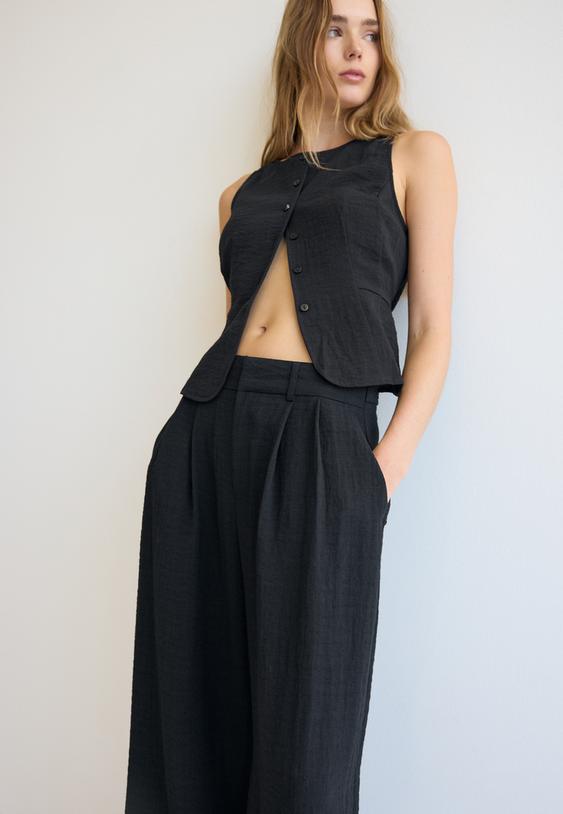 adjustable rustic wideleg trousers l04536154