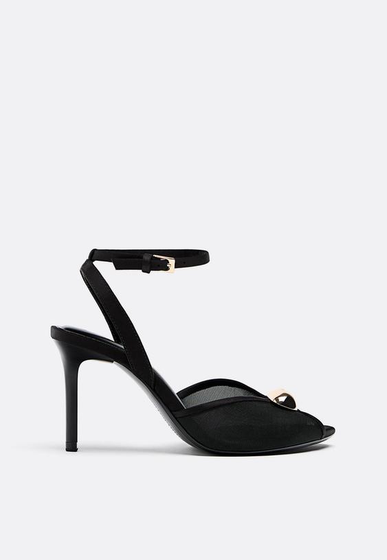 sandales a talon mesh metallisees