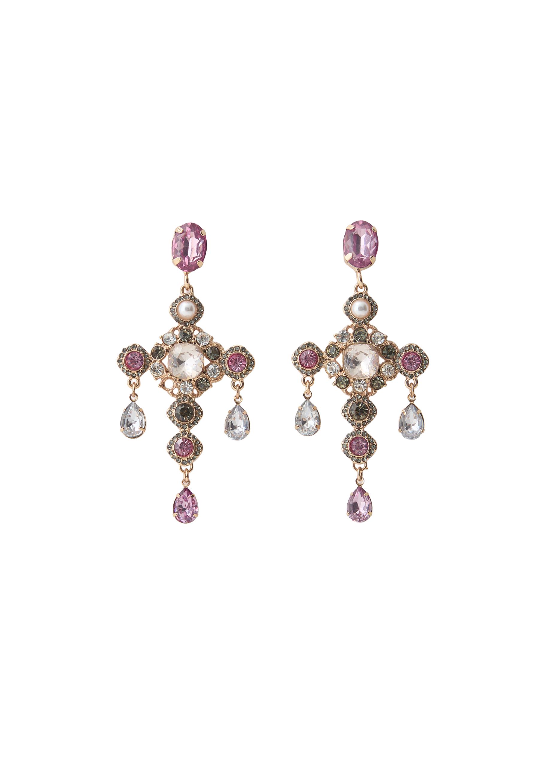 Jewelled cross earrings — Khaki