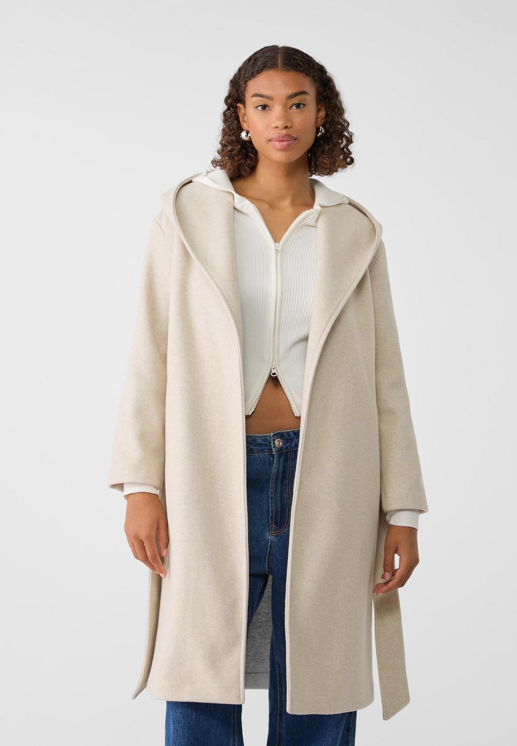 Long soft-touch coat with belt